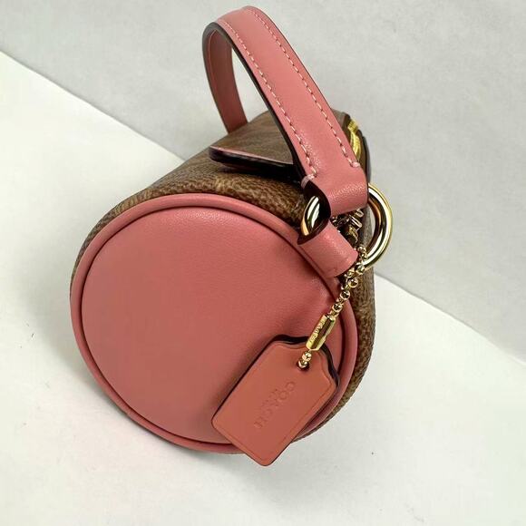 Coach Nolita Barrel Bag In Colorblock Signature Canvas Tan pink Petal CY040 - Picture 4 of 10